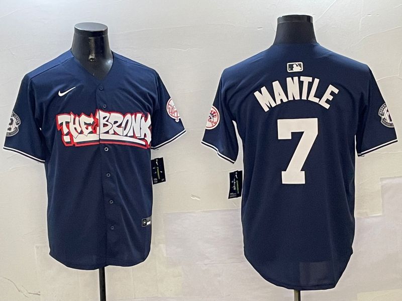 Men New York Yankees #7 Mantle Drak Blue four generations Joint Name 2025 Nike MLB Jersey style 1
